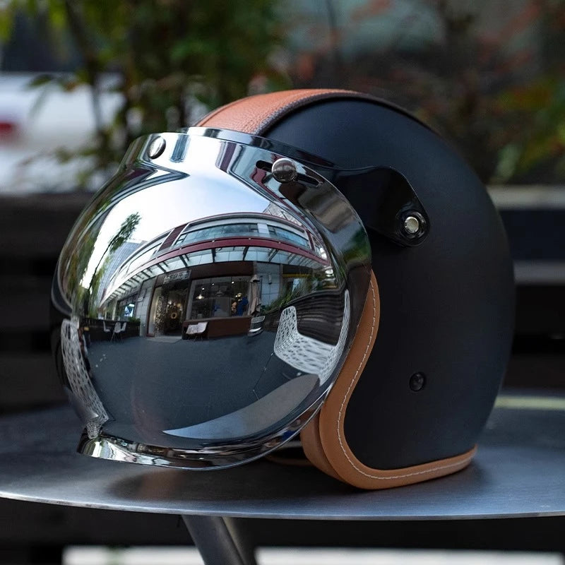 Retro Japanese Style Motorcycle Helmet with Bubble Shield