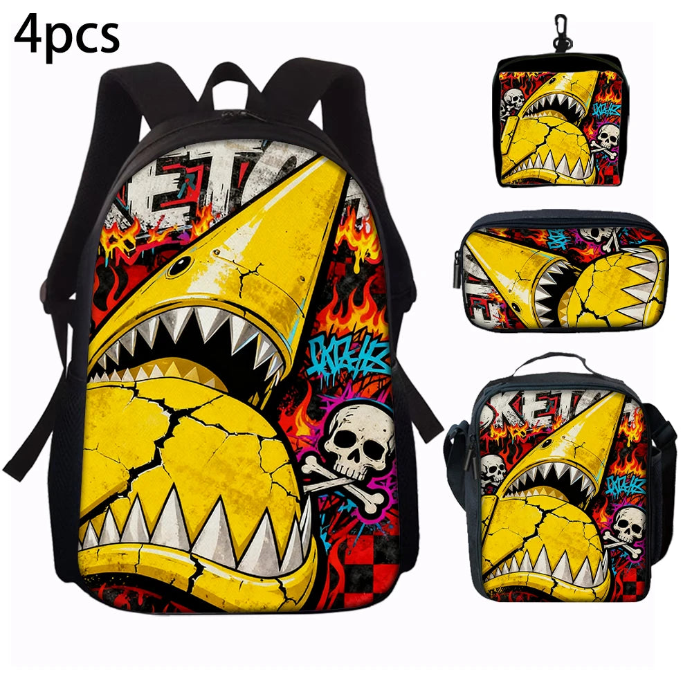 Trendy Shark Graphic Backpack Set | Perfect for School & Daily Use