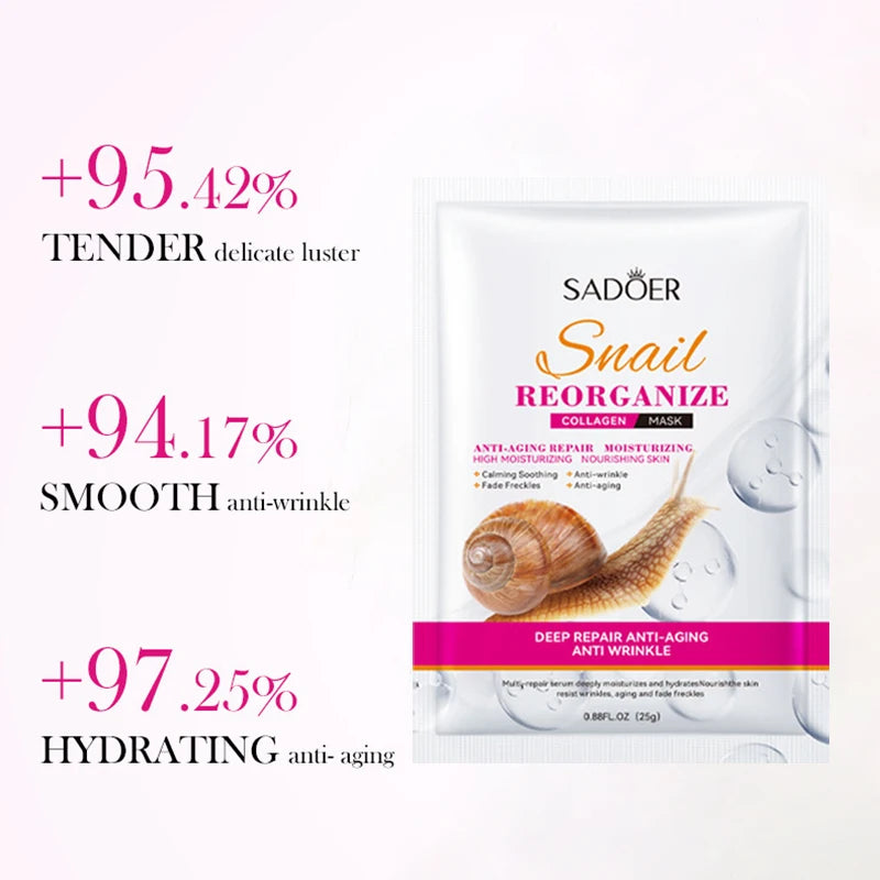 5pcs Snail Collagen Face Masks | Firming & Hydrating Skin Care