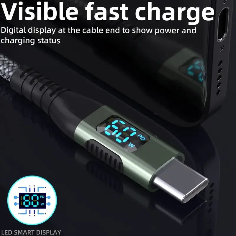 High Speed USB Type-C Fast Charging Cable with Digital Display