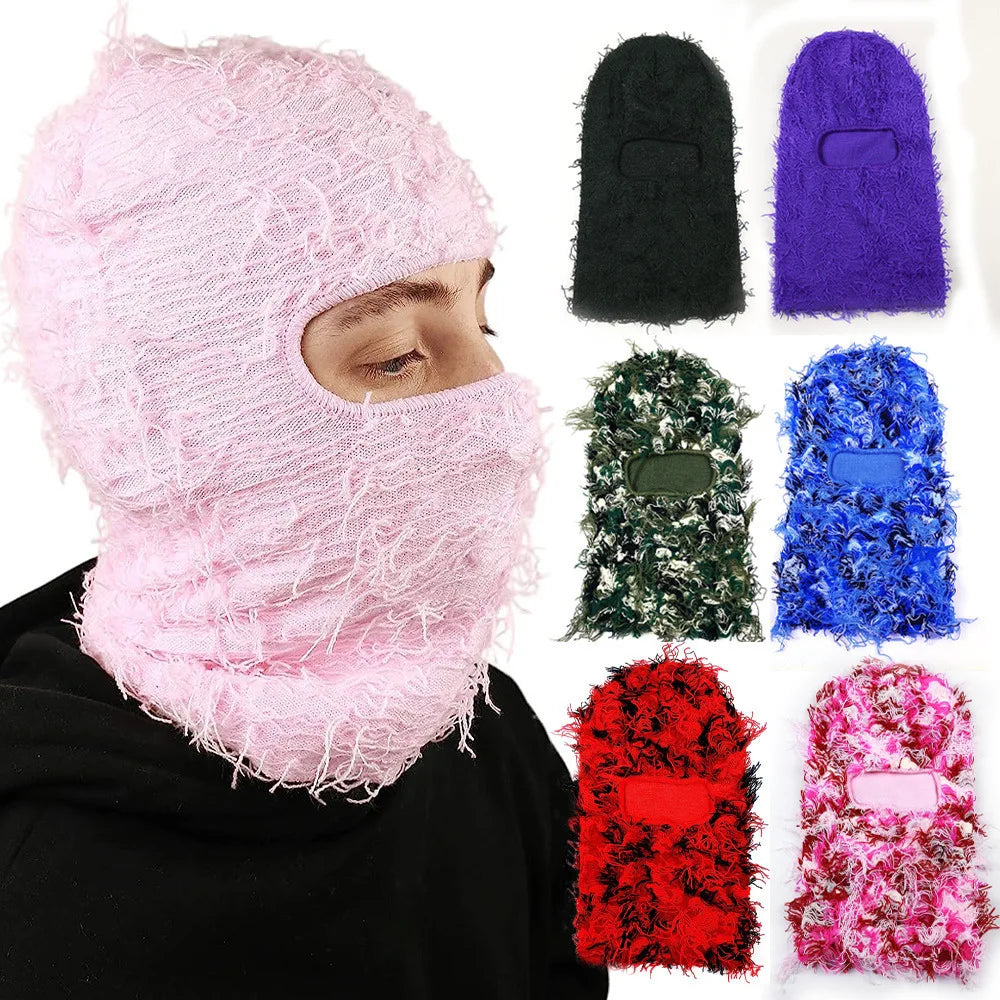 Unisex Distressed Knit Balaclava | Fuzzy Winter Ski Mask