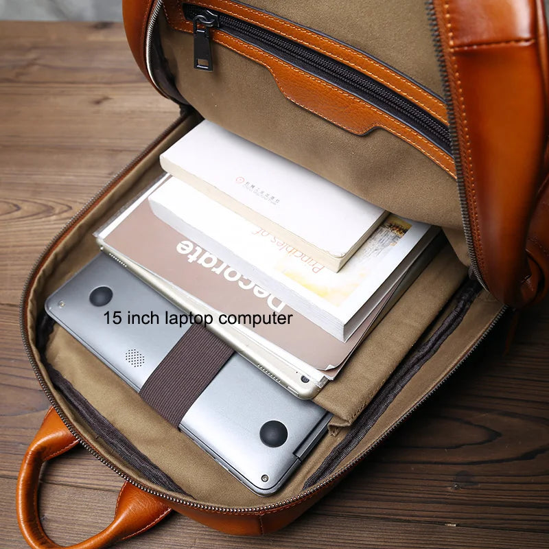 Vintage Leather Backpack | Large Capacity Casual Computer Bag
