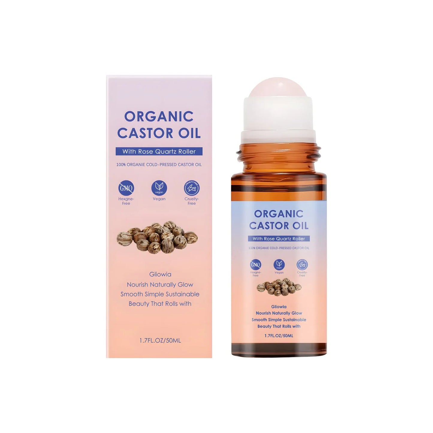 Natural Organic Castor Oil with Rose Quartz | Moisturizing Roll-On