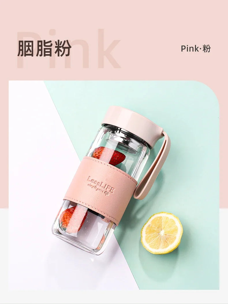 Japanese Style Glass Water Bottle with Tea Infuser | 480ml