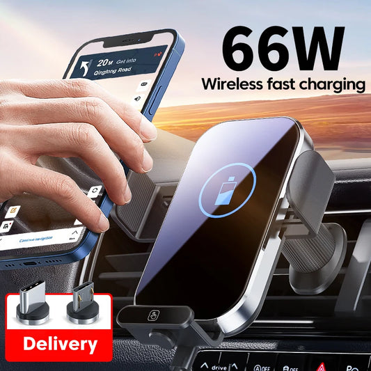 Cargador inalámbrico para coche de 66W | Estación de carga rápida con sujeción automática