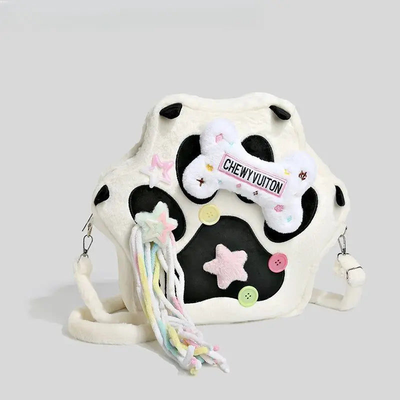 Cute Cat Paw Plush Backpack | Kawaii Soft Furry Purse