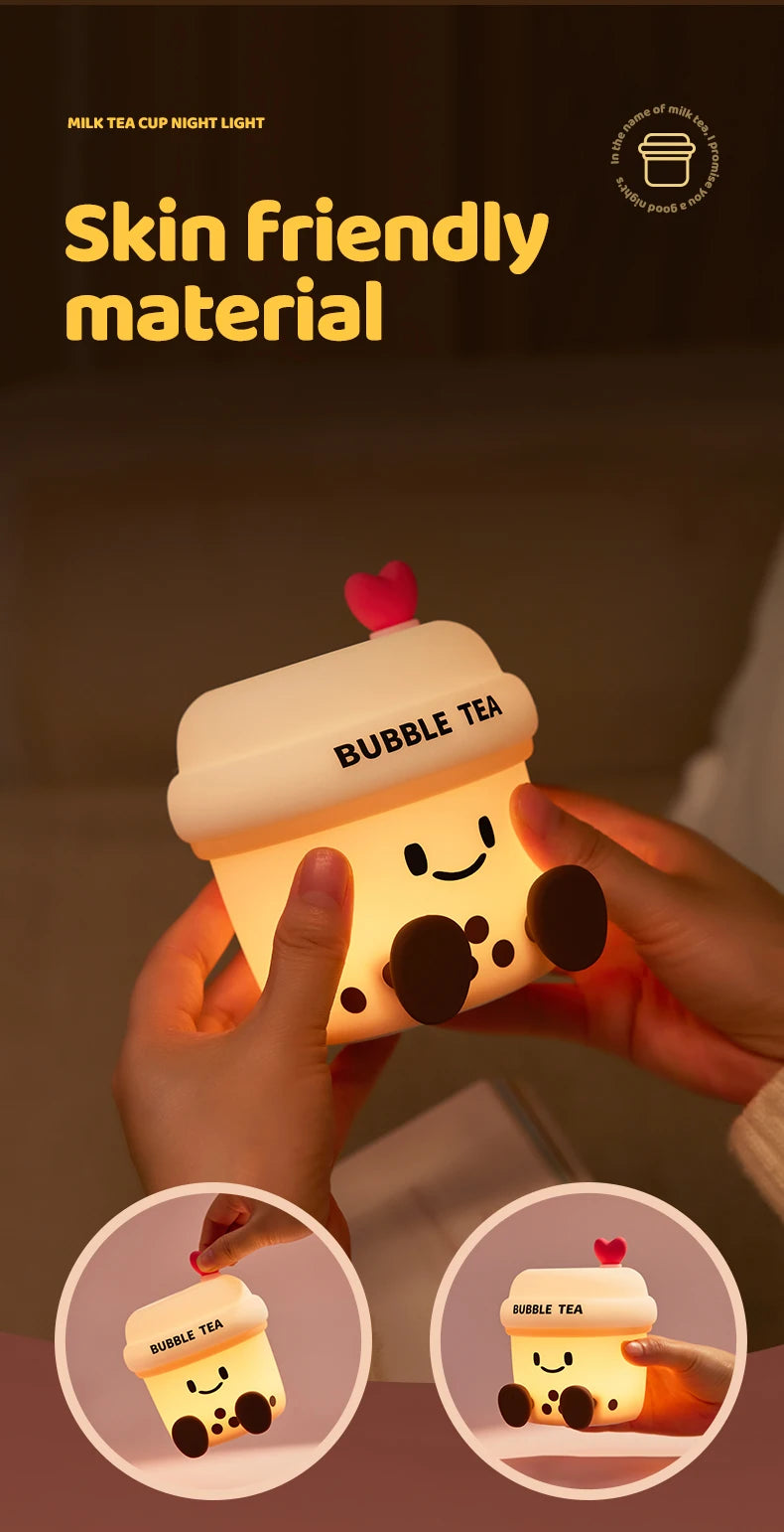 Bonita luz nocturna LED de té de burbujas | Lámpara de ambiente recargable