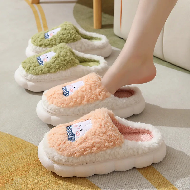 Women's Cute Cartoon Rabbit Plush Slippers | Cozy Indoor Footwear