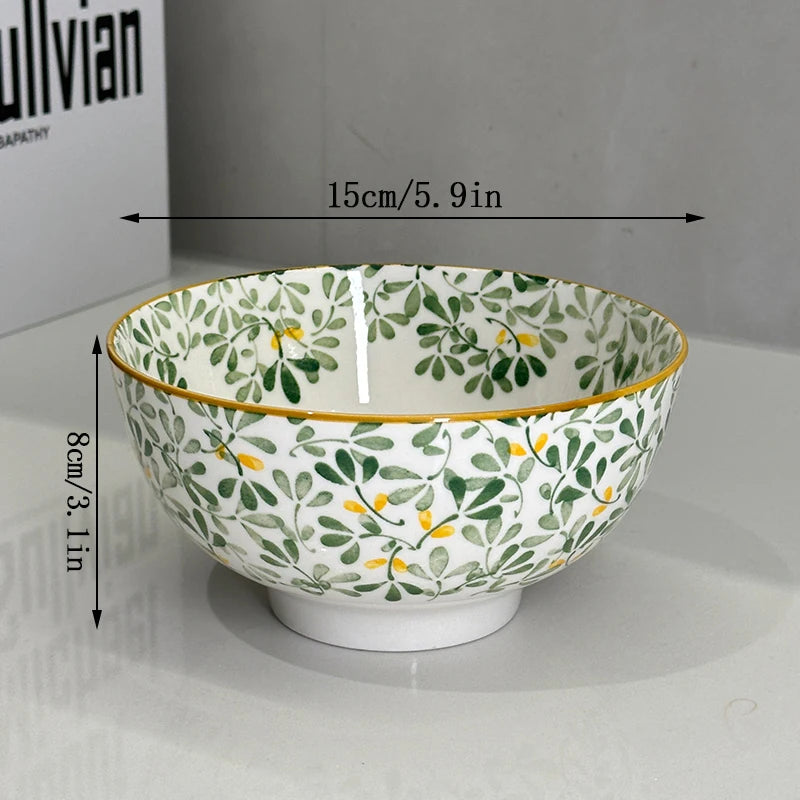 6-Inch Large Capacity Ceramic Bowl | Floral Design for All Meals