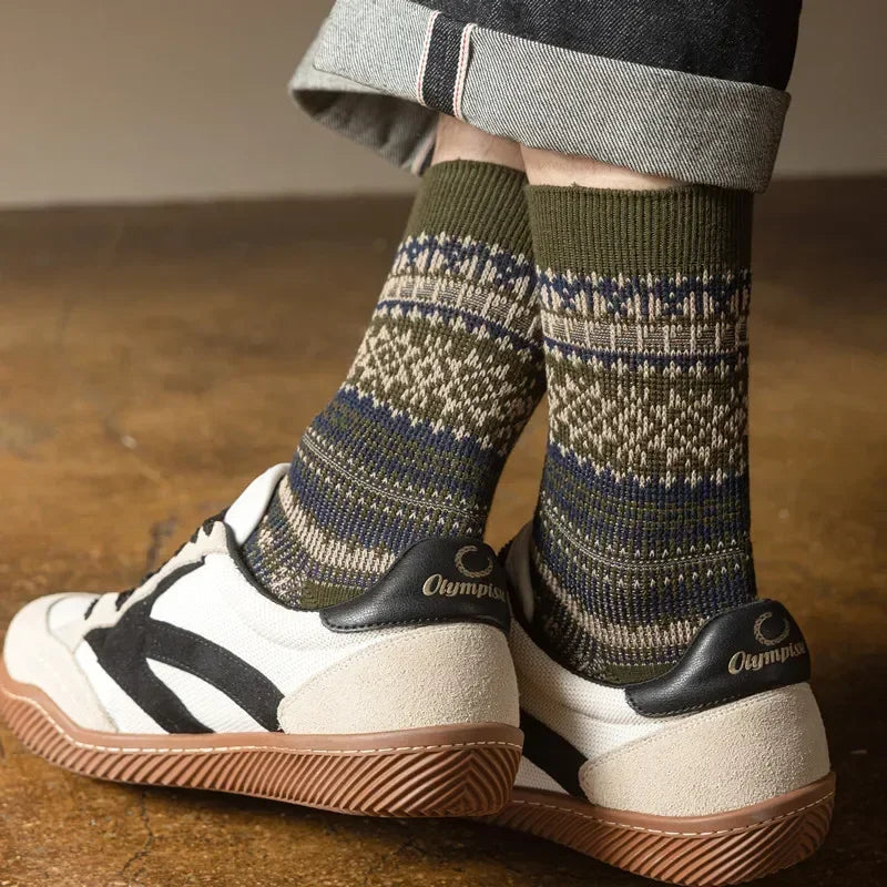 Men's Retro Geometric Pattern Middle Tube Socks | Stylish & Comfy