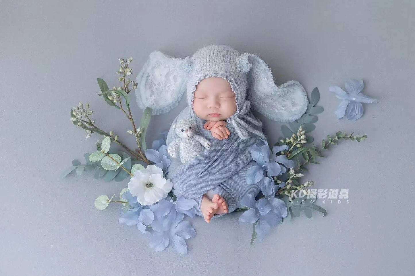 Newborn Photography Bunny Ear Hat Baby Crochet Rabbit Bonnet Soft Lace Knit Cap Infant Photo Props for Baby Boy Girl Photoshoot