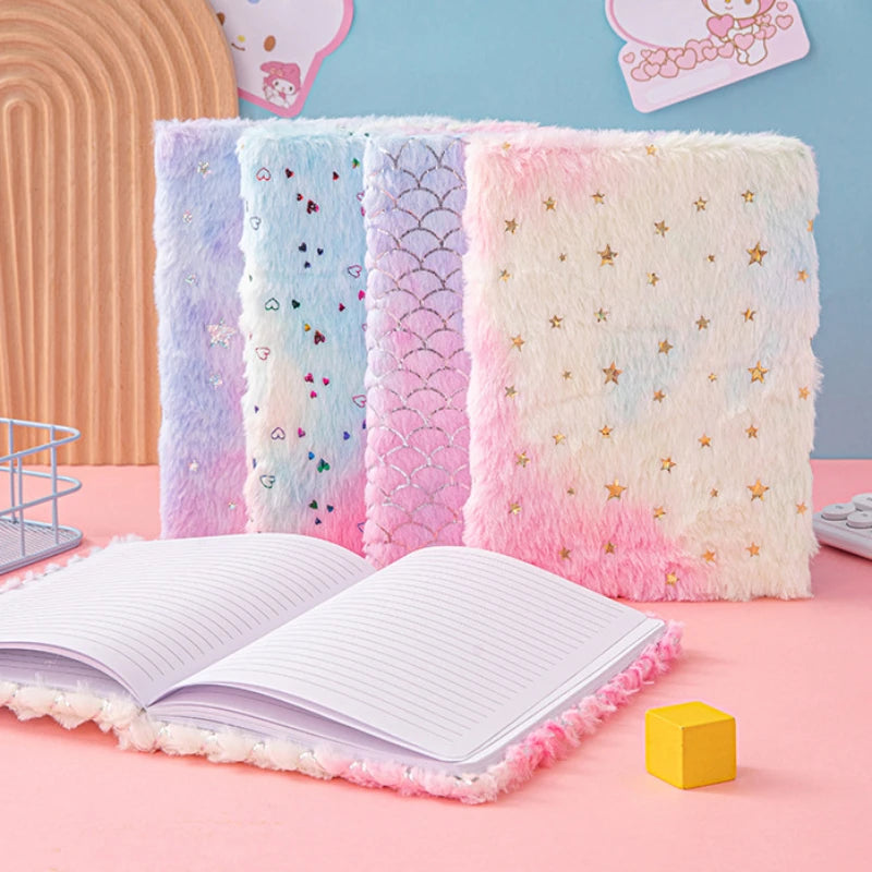 Dreamy Gradient Plush Cover Notebook | Cute Journal for Students