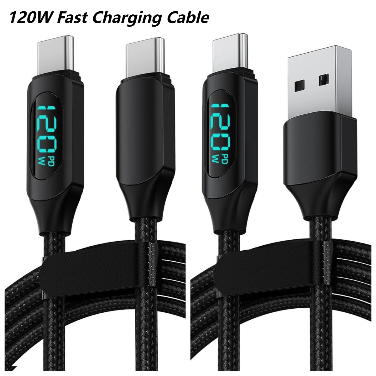 120W USB C Fast Charging Cable with LED Display | Durable Nylon Cord
