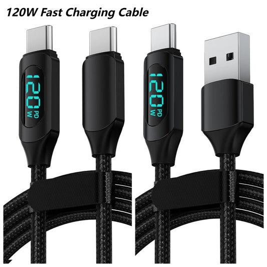 120W USB C Fast Charging Cable with LED Display | Durable Nylon Cord