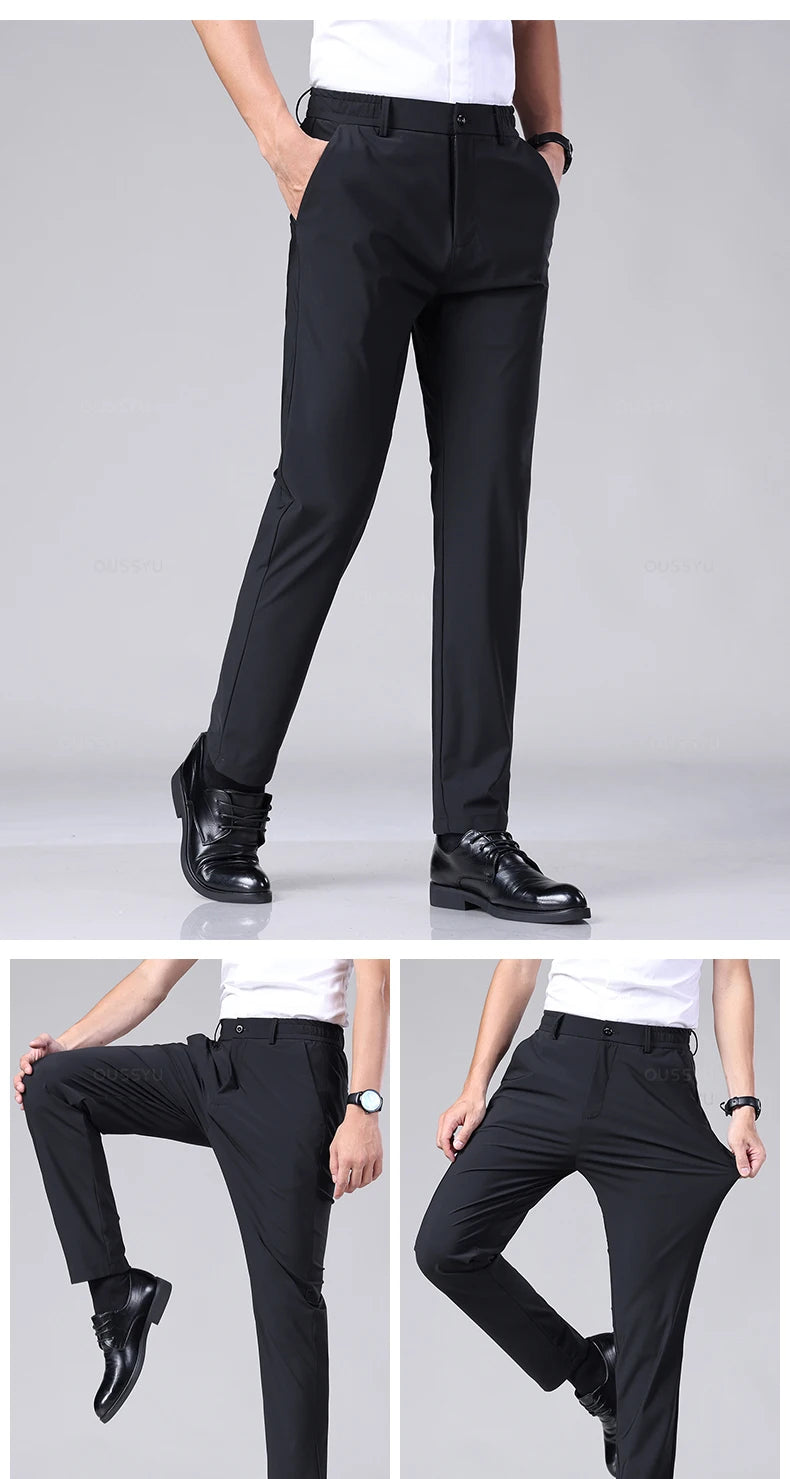 Men's Summer Stretch Smooth Trousers | Casual Business Pants