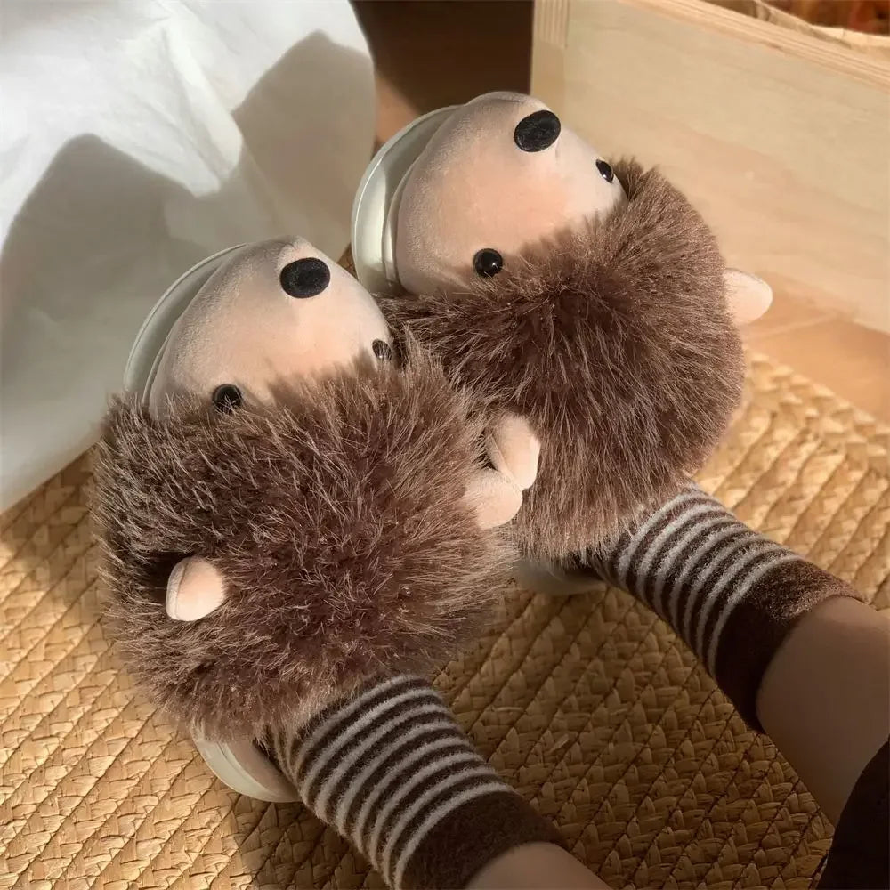 Cute Hedgehog Plush Winter Slippers | Cozy Cotton Home Shoes