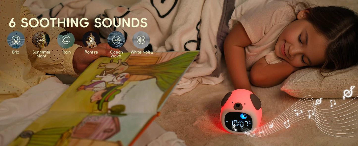 Cute Puppy-Shaped Kids Alarm Clock | Toddler Sleep Training Light