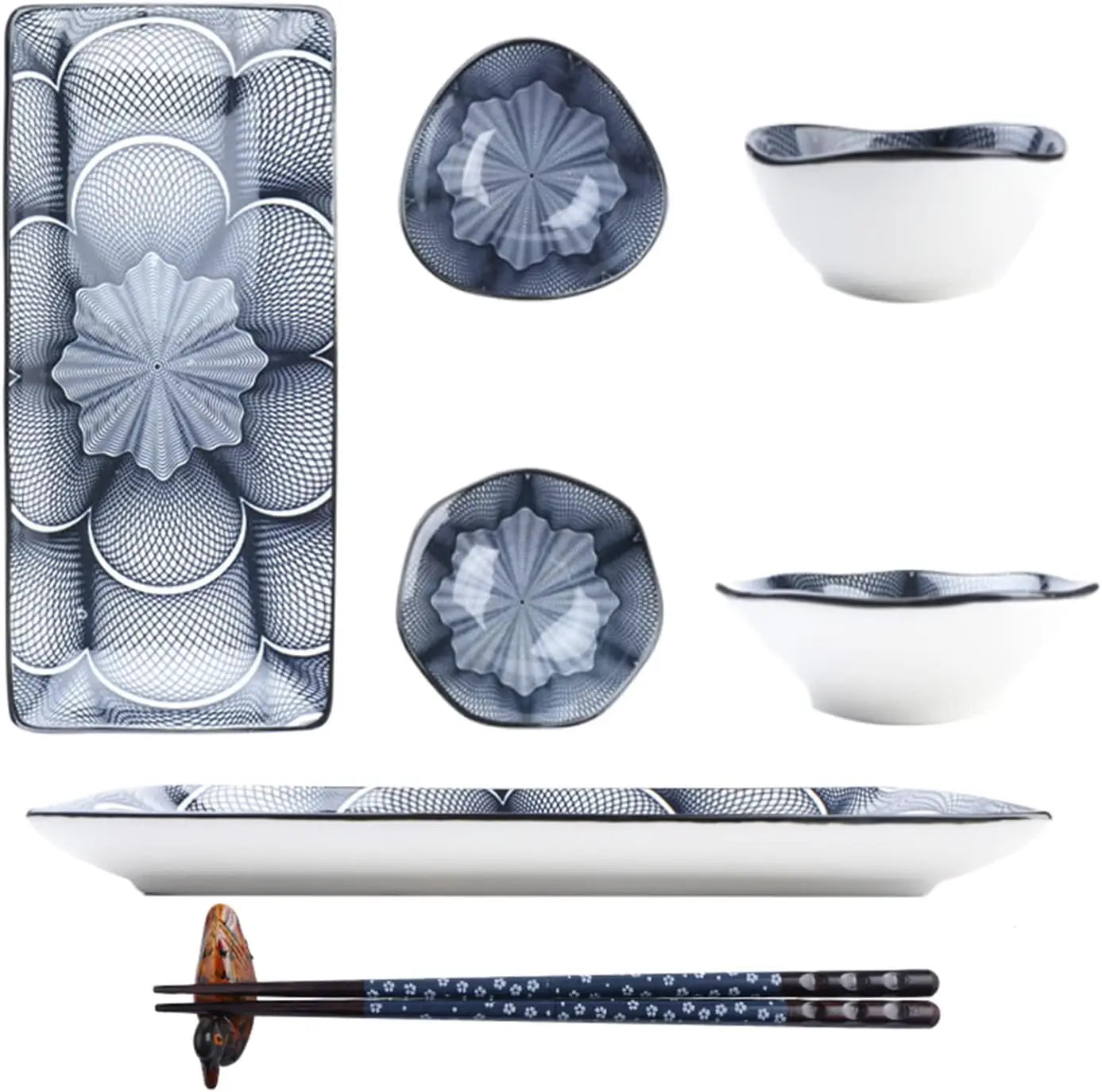 Japanese Style Ceramic Sushi Plate Dinnerware Set - 10 Pcs