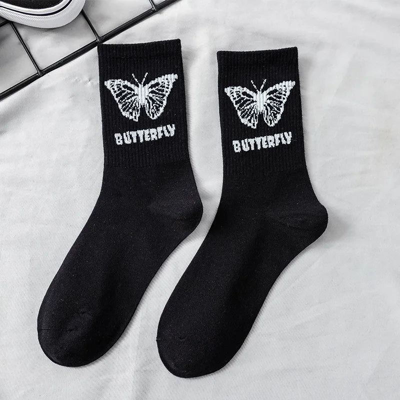 Stylish Butterfly Crew Socks for Women | Kawaii Streetwear Fashion