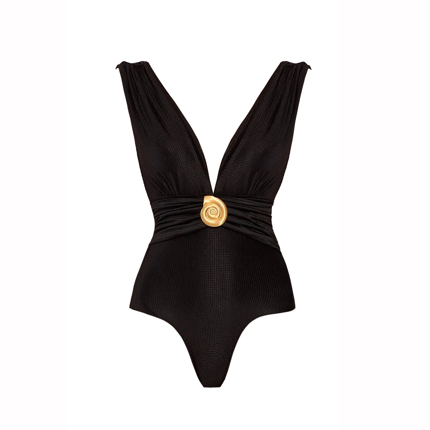 Deep V One Piece Swimsuit | Sexy Shiny High Waist Swimwear