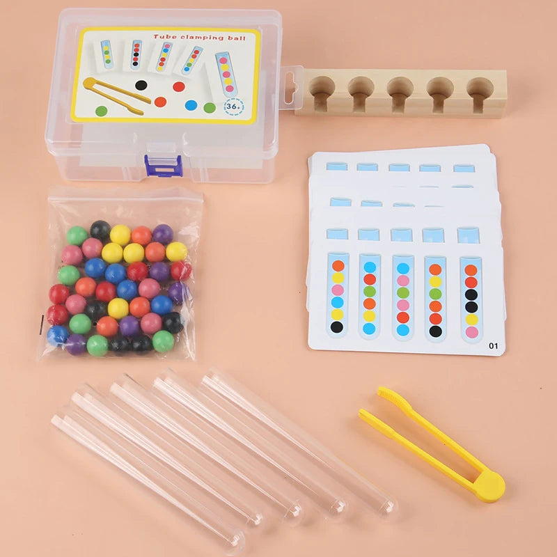 Colorful Wooden Beads Test Tube Toy | Fun Kids Color Sorting Game
