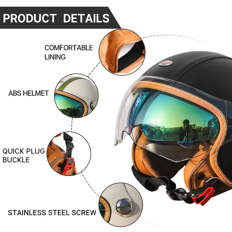 3/4 Open Face Motorcycle Helmet with Dual Sun Visor for All Riders