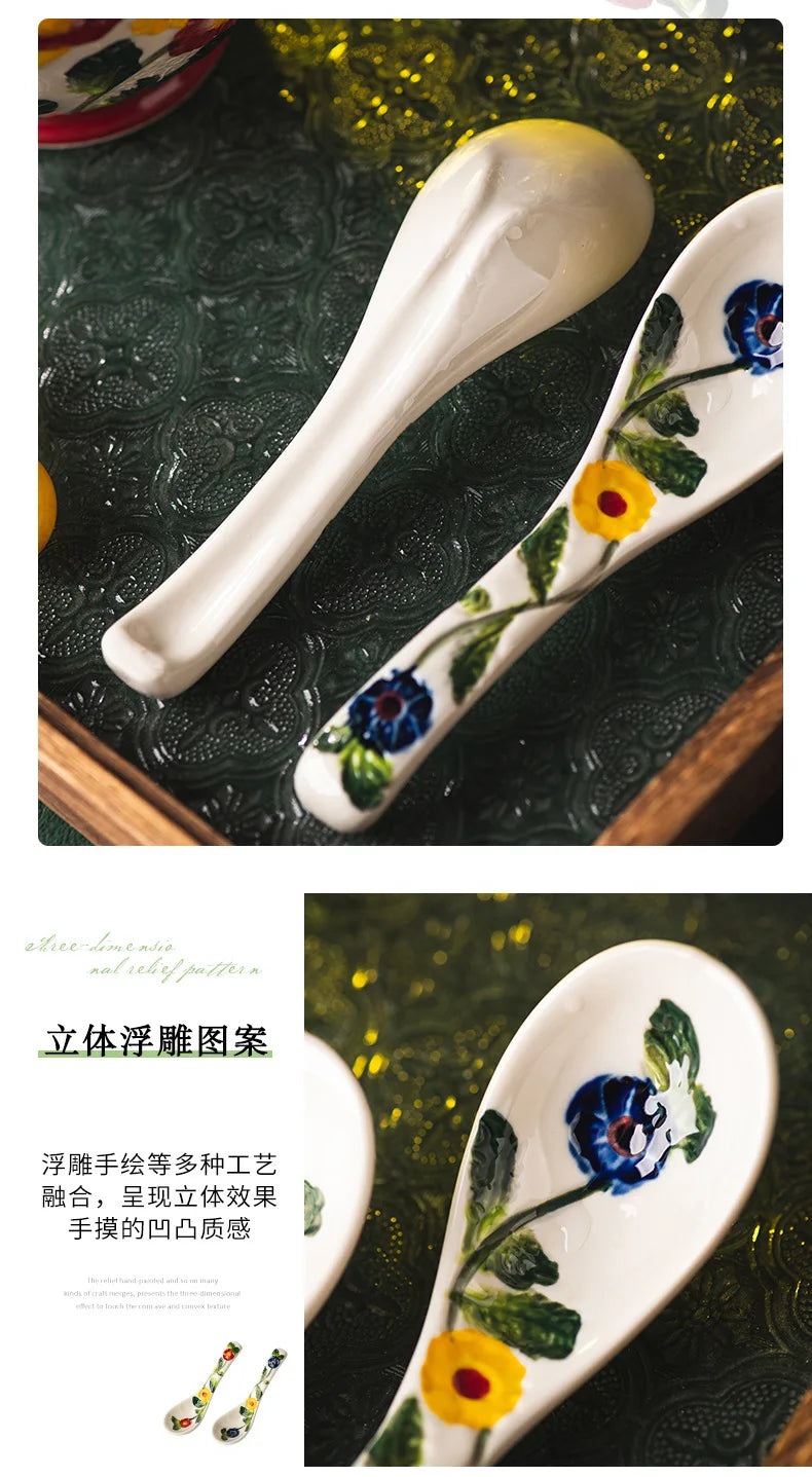 Cucharas de cerámica de estilo japonés para sopa | Elegante vajilla de cocina