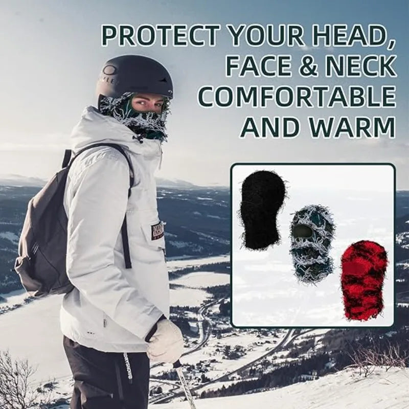 Unisex Distressed Knit Balaclava | Fuzzy Winter Ski Mask
