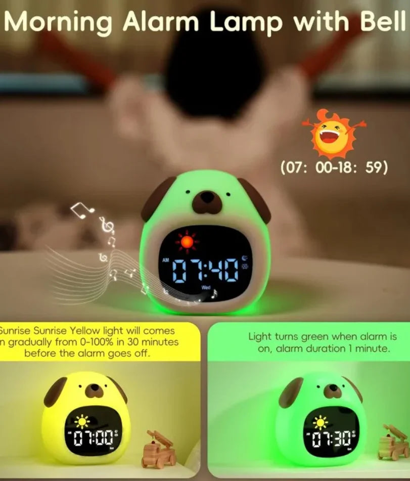 Cute Puppy-Shaped Kids Alarm Clock | Toddler Sleep Training Light