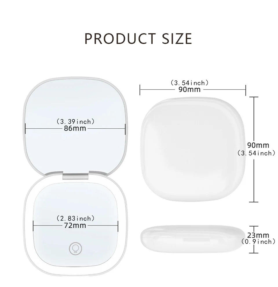 Portable Compact LED Makeup Mirror with 5x/10x Magnification