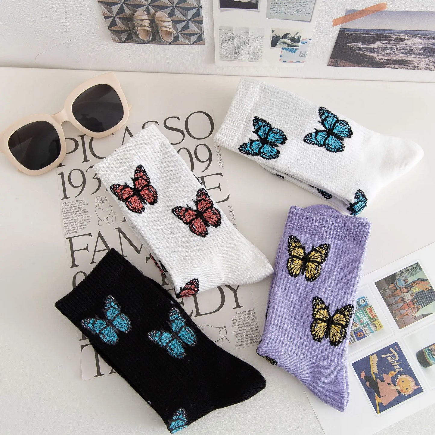 Stylish Butterfly Crew Socks for Women | Kawaii Streetwear Fashion