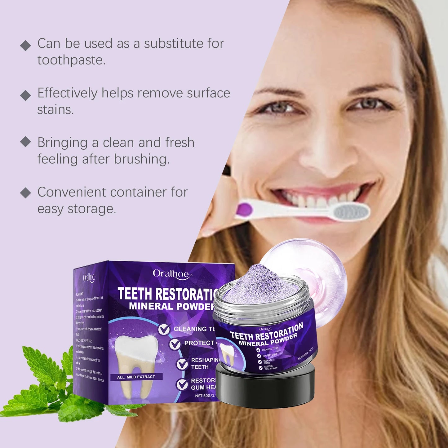 Purple Tooth Whitening Powder | Remove Stains & Freshen Breath