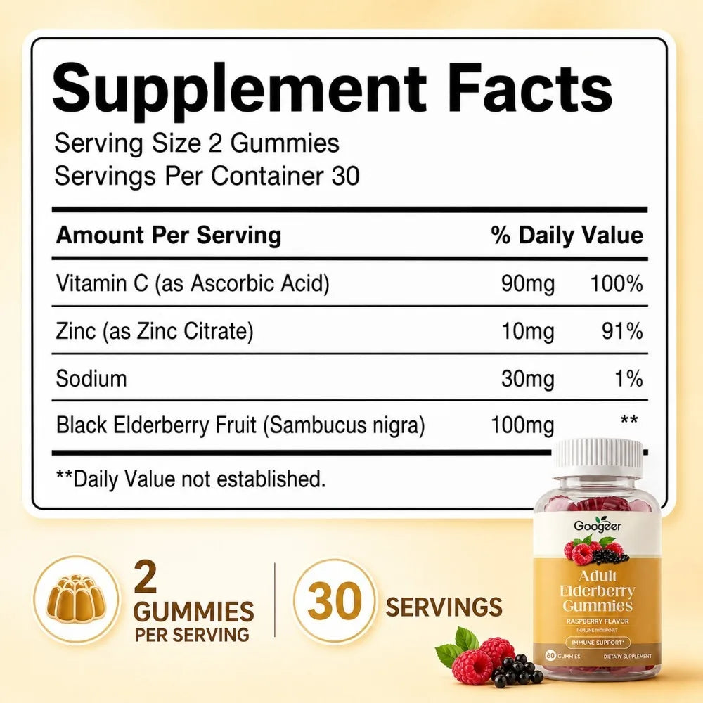 Black Elderberry Gummies with Vitamin C & Zinc | Daily Wellness Support