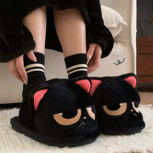 Pantuflas unisex de peluche de gato de dibujos animados | Zapatillas cálidas de invierno para casa