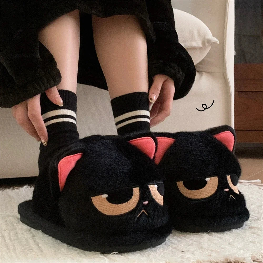 Unisex Cute Cartoon Cat Plush Slippers | Cozy Winter House Shoes