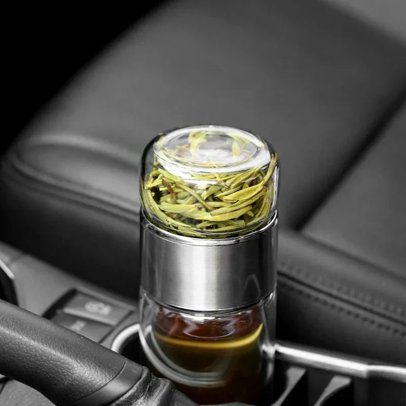 High Borosilicate Glass Double Layer Tea Infuser Water Bottle