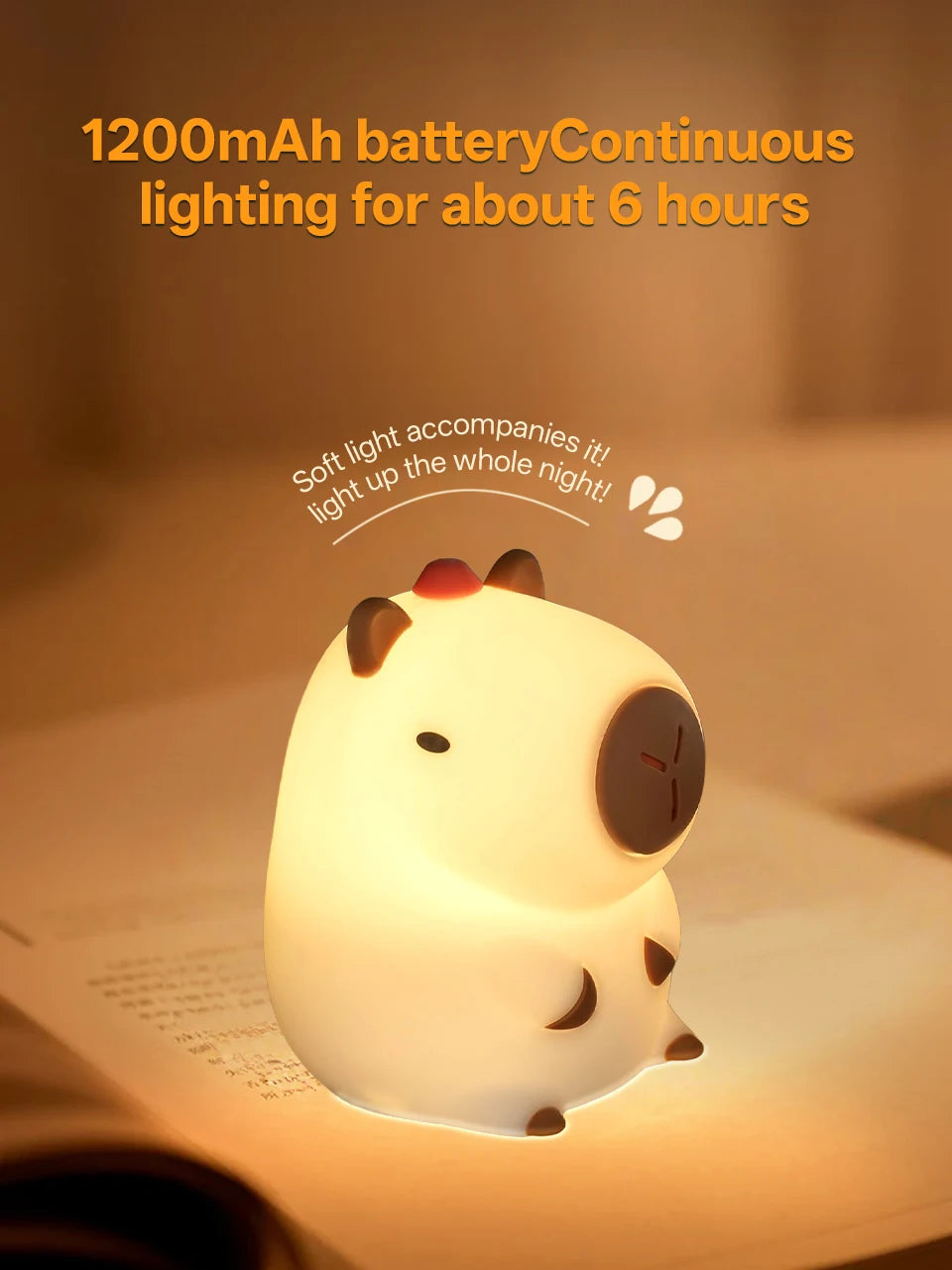 Adorable Capybara Night Light | Rechargeable Kids Touch Lamp