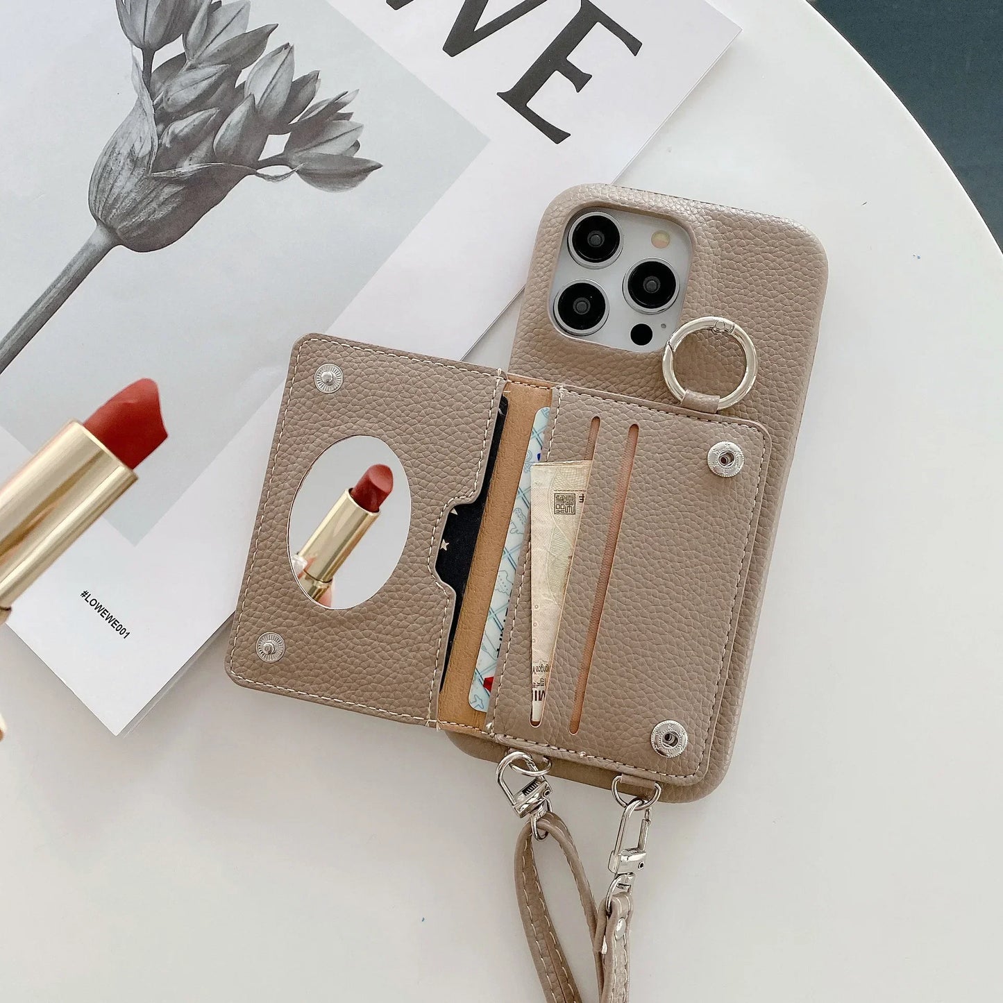 Elegant Ring Holder Mirror Card Slot Case for iPhone