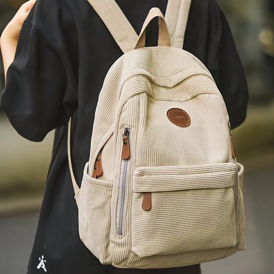 Mochila de pana verde oliva para mujer | Mochila de gran capacidad con estilo