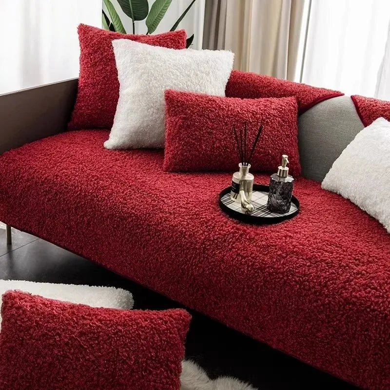 Thick Soft Fluffy Curling Sofa Cover | Anti-Slip Slipcover