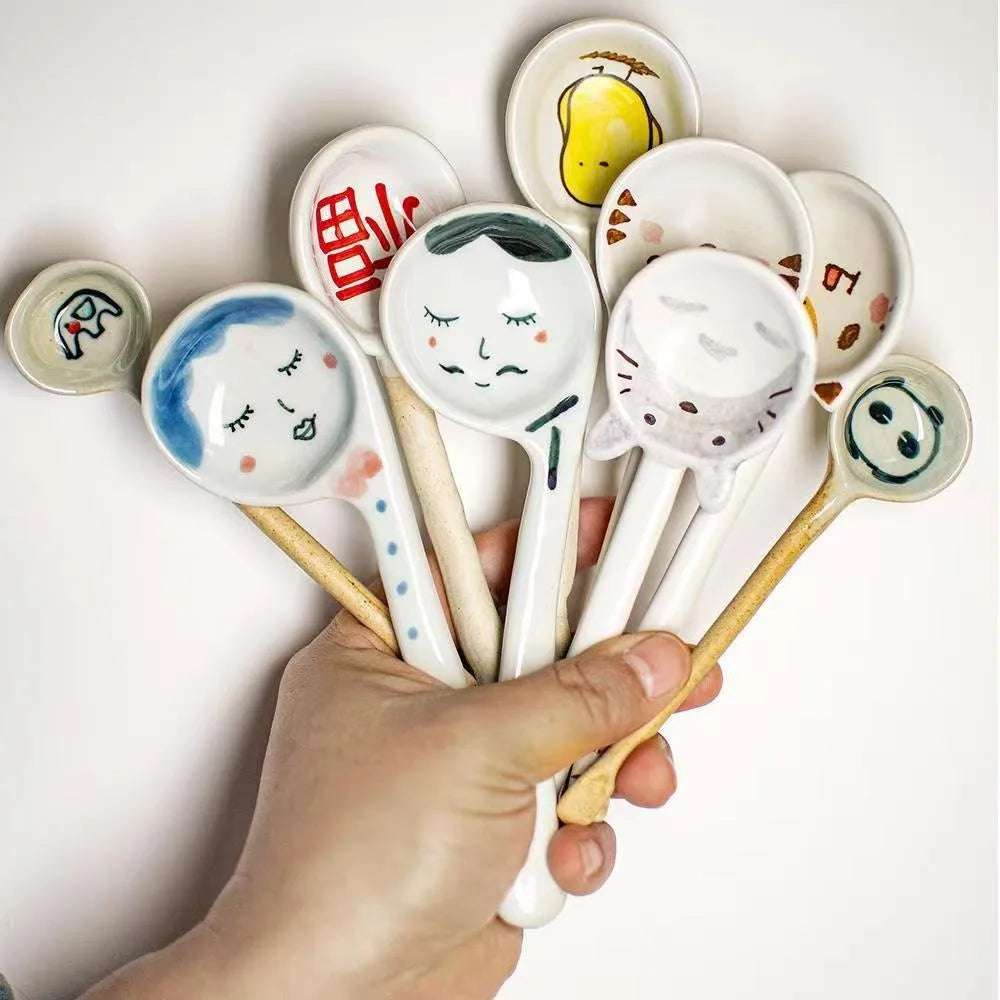 Cuchara de cerámica estilo japonés para sopa para todas las edades | Divertida y funcional