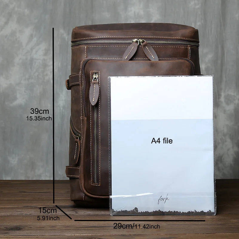 Retro Leather Vertical Backpack | Large Capacity Travel Bag for Men