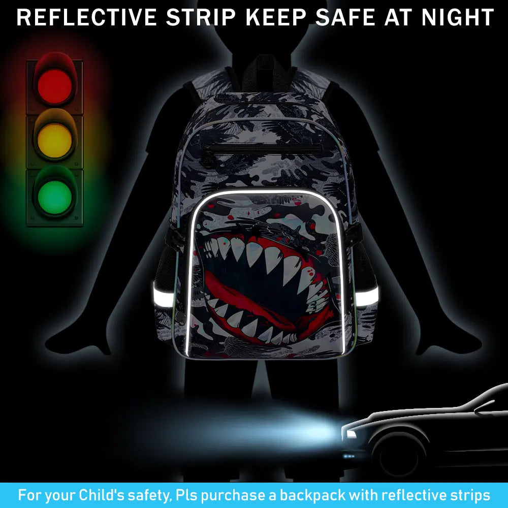 16" Shark Backpack Set for Boys | Cool School Bookbag & Lunch Box