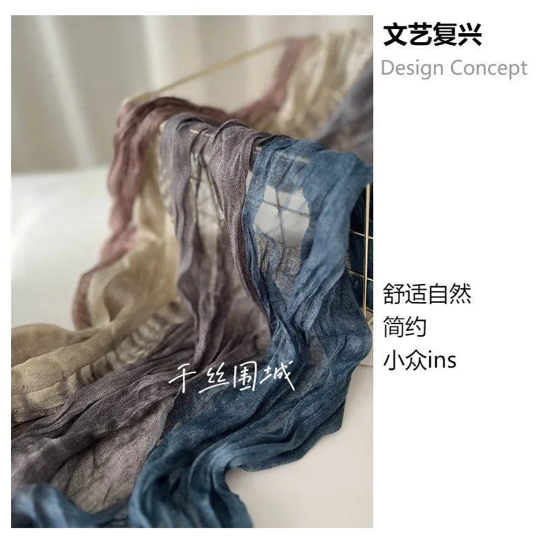 Elegant Women's Long Cotton Hemp Gradient Scarf for Winter Fashion