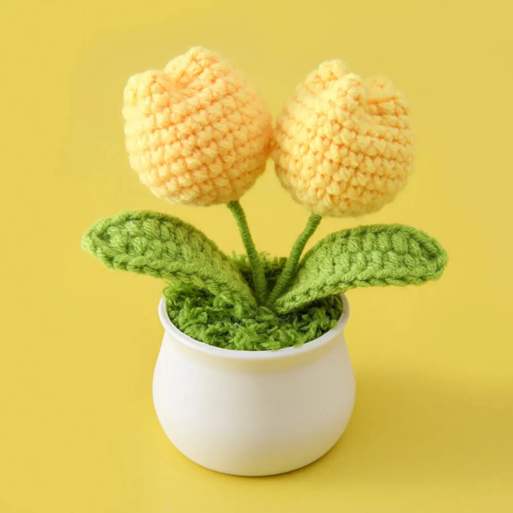Flores de ganchillo de girasol y tulipán tejidas a mano | Encantadora decoración para el hogar