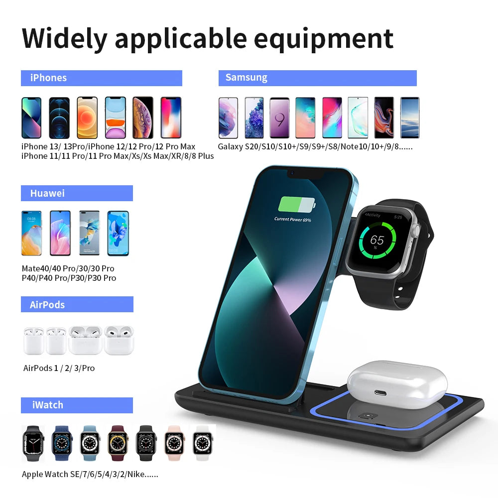 30W Foldable 3-in-1 Wireless Charging Station | Fast Qi Charger