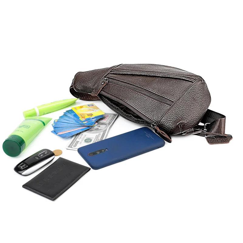 Men's Genuine Leather Chest Bag | Casual Triangle Crossbody Sling