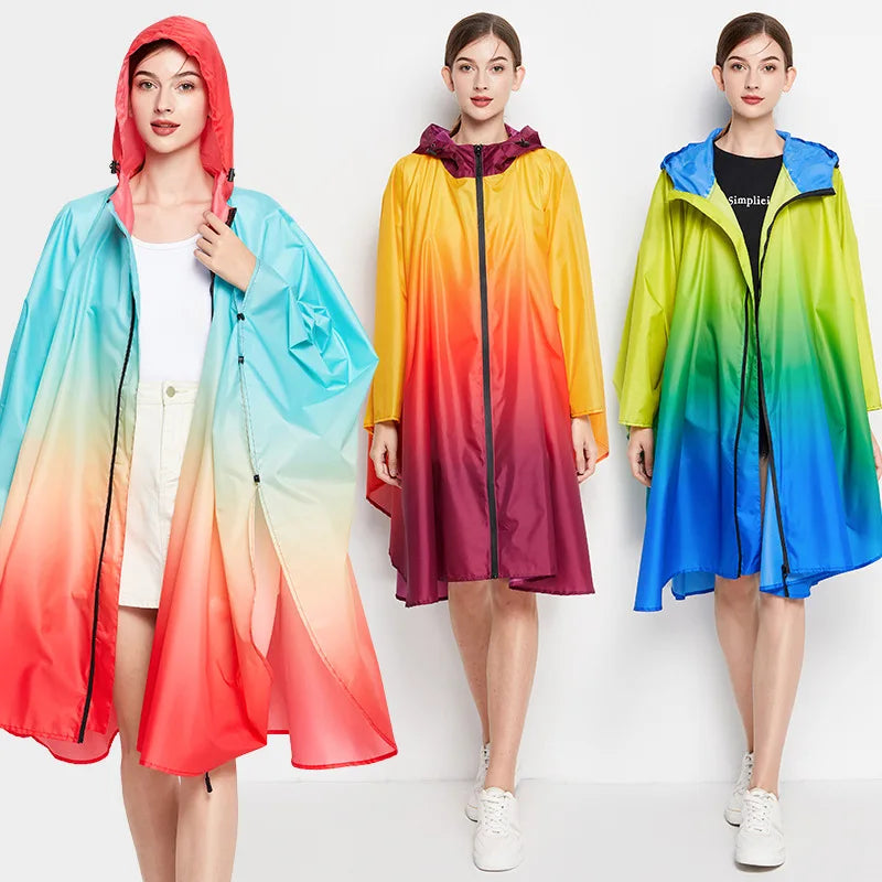 Big Size Women Gradient Color Raincoat | Lightweight Waterproof Cloak