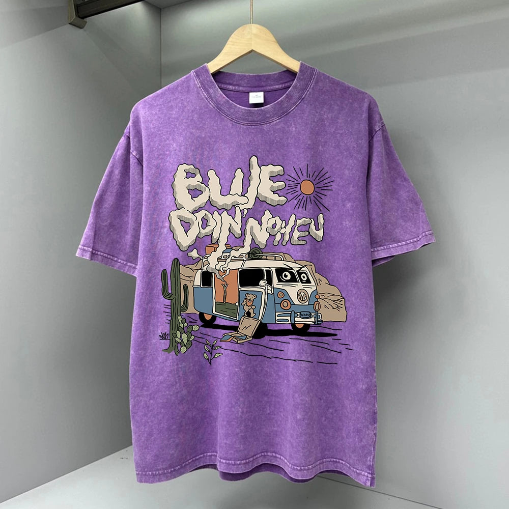 Oversized Cotton Camping T-Shirt for Men | Retro Cartoon Hip Hop Style