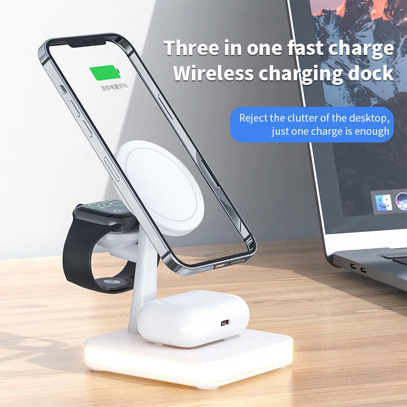 3 in 1 Magnetic Wireless Charger | Fast Charging Dock Station